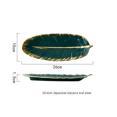 Golden Ceramic Rim Sushi Leaf Tray