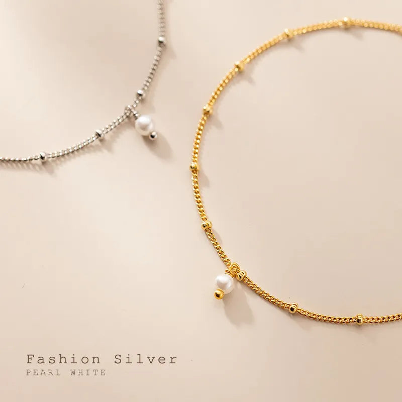 925 Silver & Golden Beads Pearl Bracelet