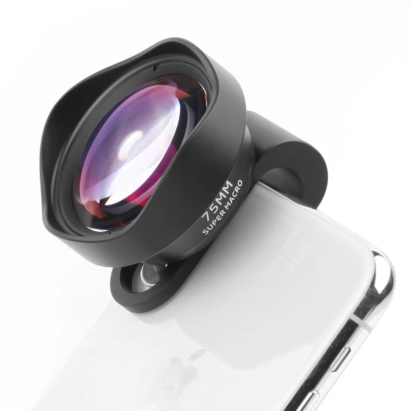 Objectif Super Macro 75 mm 10X avec clip d'objectif de téléphone HD à filetage 17 mm