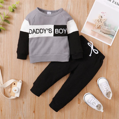 Cozy Knit Waffle Letter Baby Boy Clothes