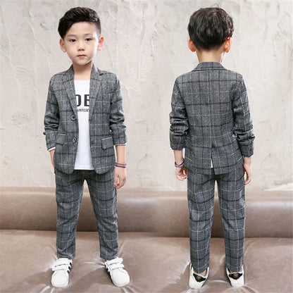 Boy Coat Set Plaid Pattern Clothes