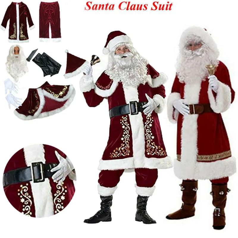 Deluxe Santa Claus Costume Set - 8-Piece Adult Christmas Outfit