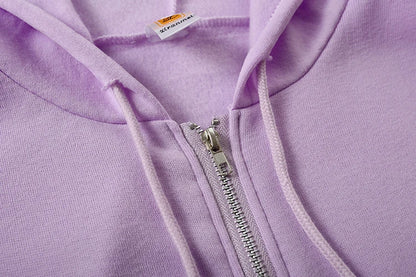 Gray Oversize Hooded Zip-Up Sweatshirt