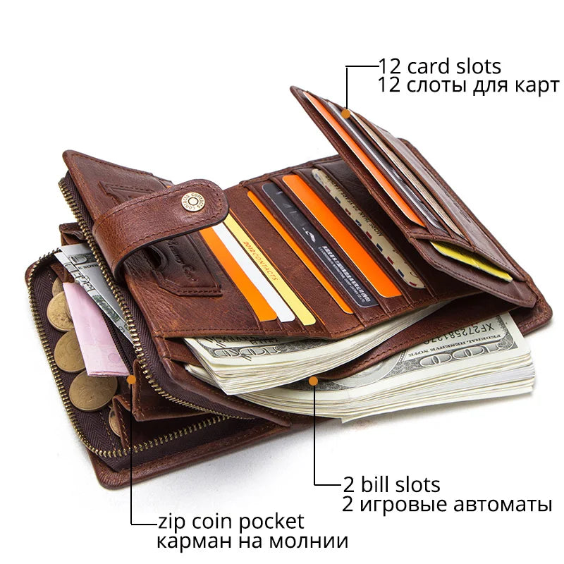 RFID Vintage Leather Wallet with Coin Pocket