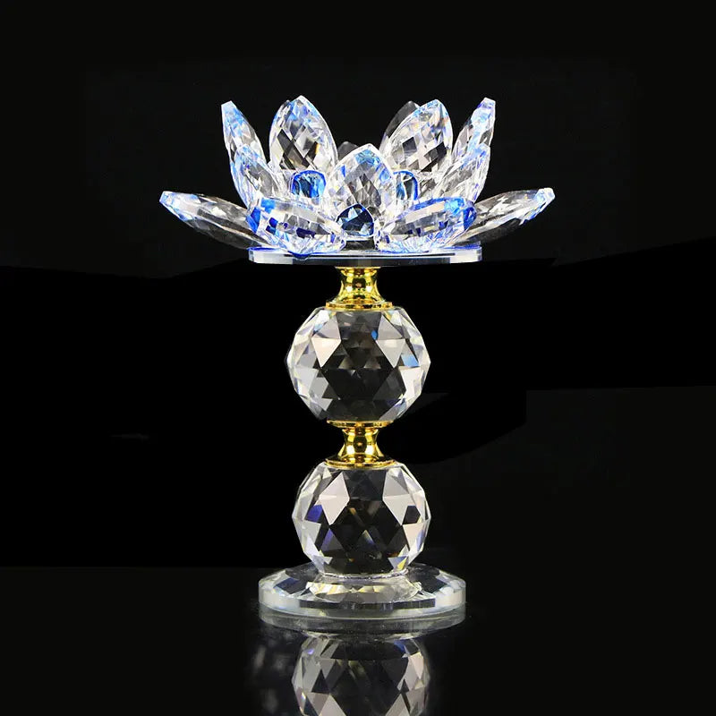 Crystal Glass Lotus Flower Metal Candle Holders Feng Shui Home Decor