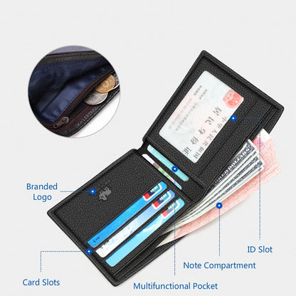 Portefeuille pour hommes en cuir véritable à deux volets RFID avec porte-monnaie
