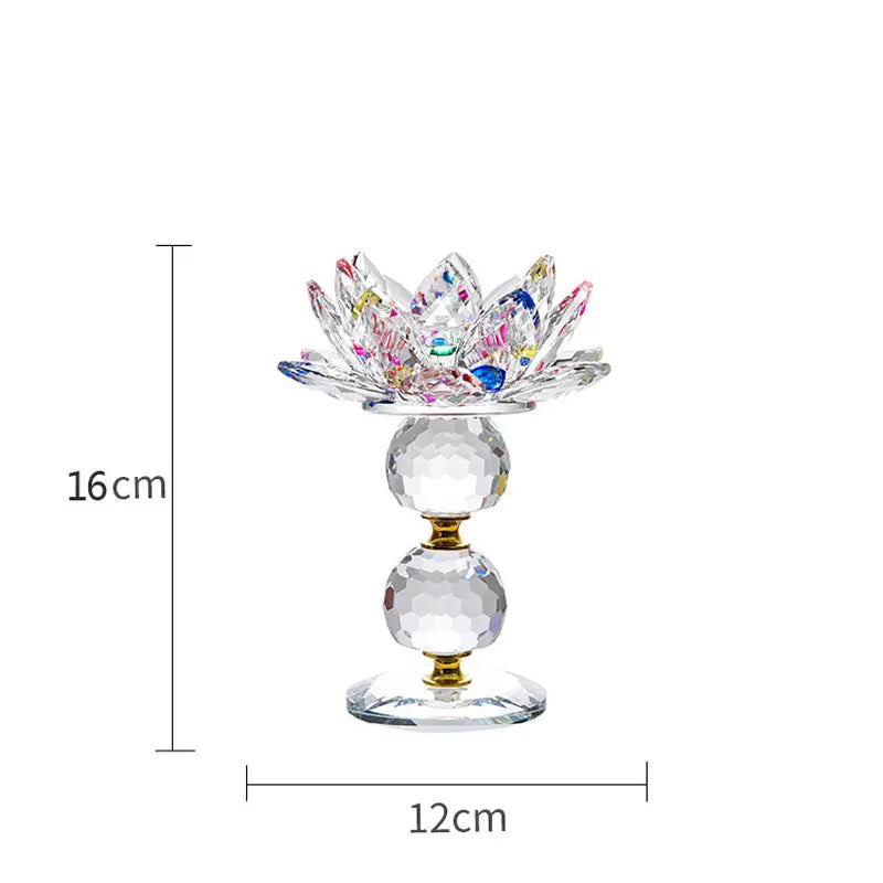 Crystal Glass Lotus Flower Metal Candle Holders Feng Shui Home Decor