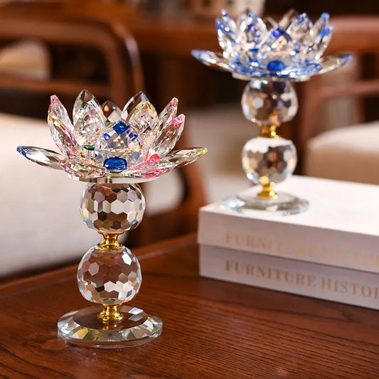 Bougeoirs en métal et cristal en forme de fleur de lotus, décoration Feng Shui pour la maison