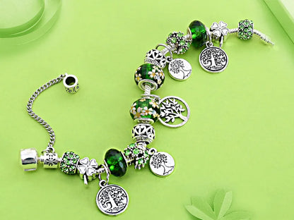 Grünes Blatt-Blumen-Kristallperlen-Armband