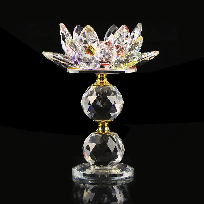 Crystal Glass Lotus Flower Metal Candle Holders Feng Shui Home Decor