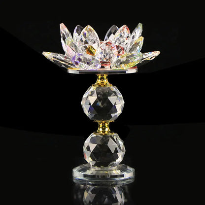 Crystal Glass Lotus Flower Metal Candle Holders Feng Shui Home Decor