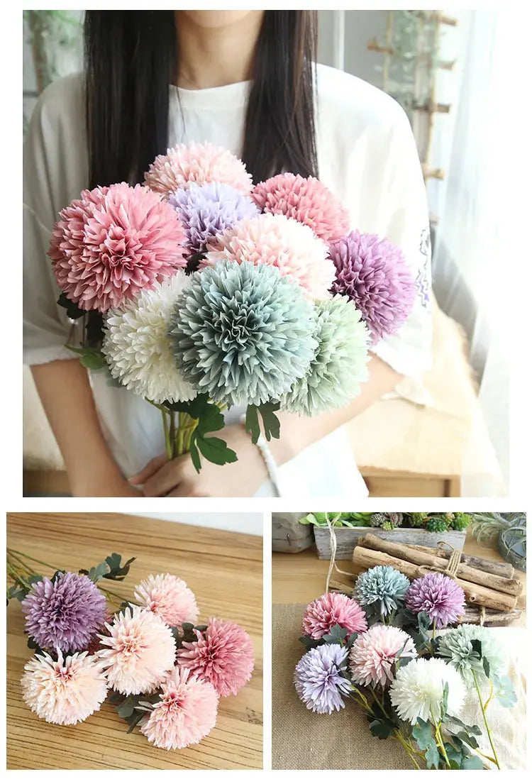 Silk Dandelion Flower Ball Bouquet - Artificial Home Garden