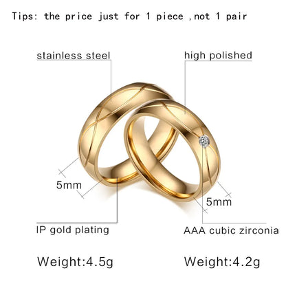 Gold Stainless Steel Wedding Bands for Couple