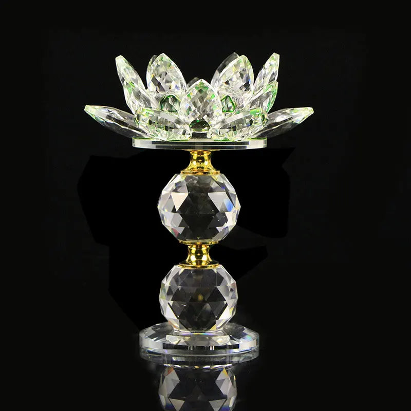 Crystal Glass Lotus Flower Metal Candle Holders Feng Shui Home Decor