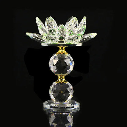 Crystal Glass Lotus Flower Metal Candle Holders Feng Shui Home Decor