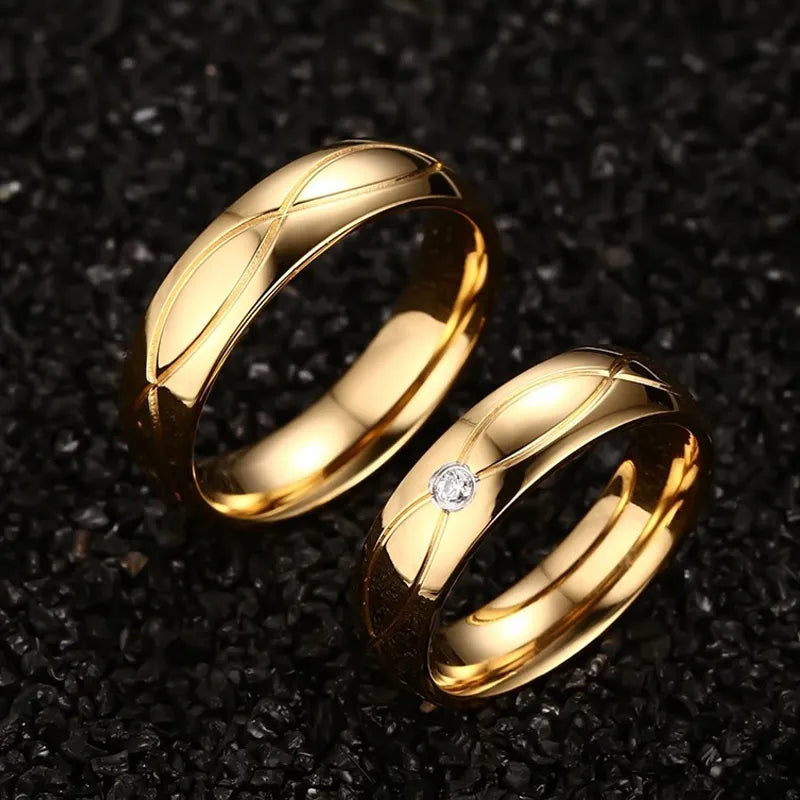 Gold Stainless Steel Wedding Bands for Couple