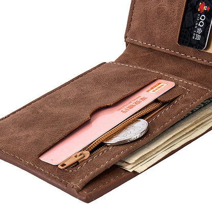 Portefeuille pour homme en cuir PU avec pochette zippée pour pièces de monnaie