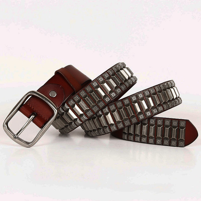 Ceinture en cuir à rivets pour hommes