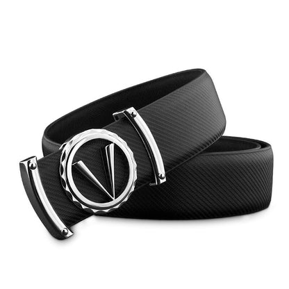 White Leather V-Buckle Belt - Stylish Men's Accessory