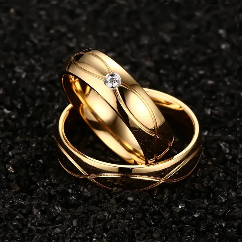 Gold Stainless Steel Wedding Bands for Couple