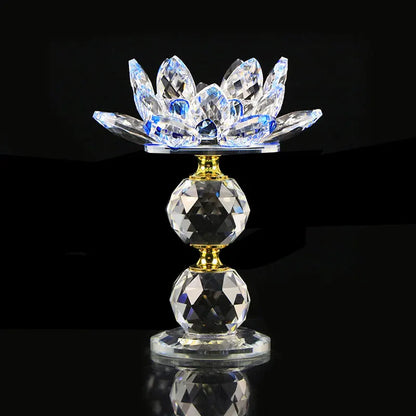 Crystal Glass Lotus Flower Metal Candle Holders Feng Shui Home Decor