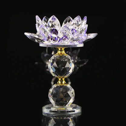 Crystal Glass Lotus Flower Metal Candle Holders Feng Shui Home Decor