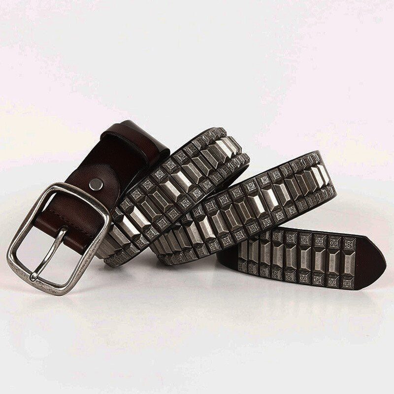 Ceinture en cuir à rivets pour hommes