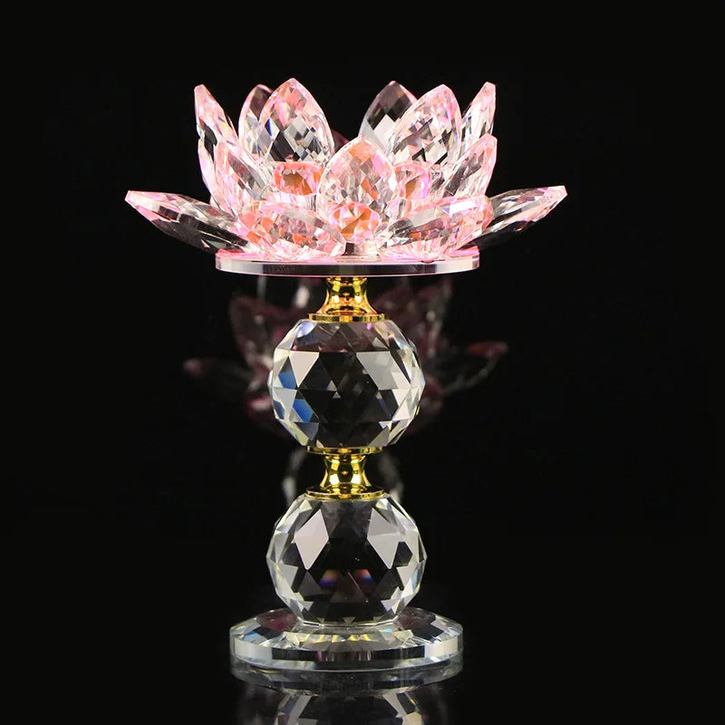 Crystal Glass Lotus Flower Metal Candle Holders Feng Shui Home Decor