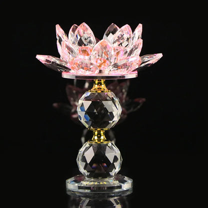 Crystal Glass Lotus Flower Metal Candle Holders Feng Shui Home Decor