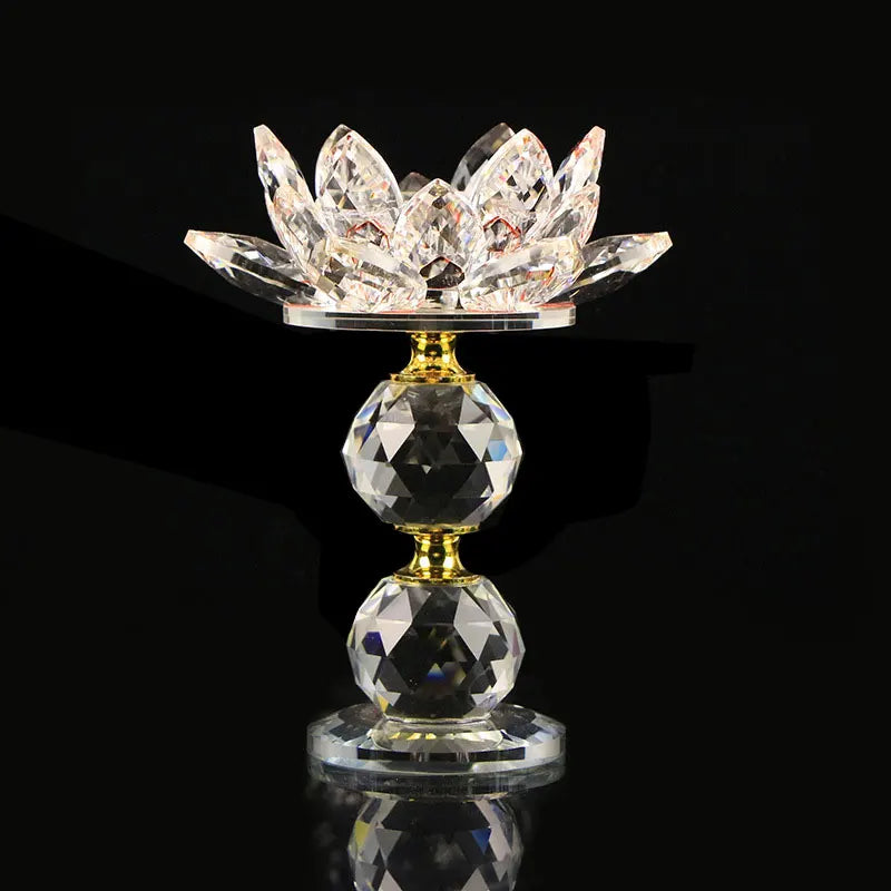 Crystal Glass Lotus Flower Metal Candle Holders Feng Shui Home Decor