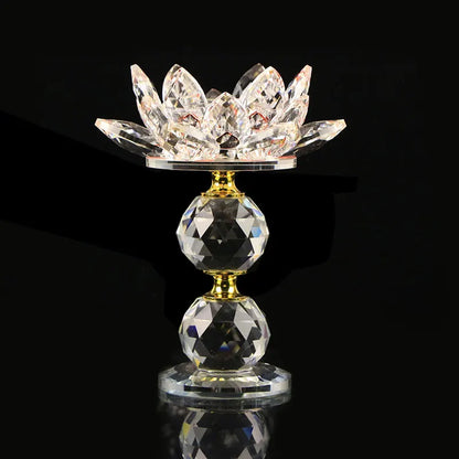 Crystal Glass Lotus Flower Metal Candle Holders Feng Shui Home Decor