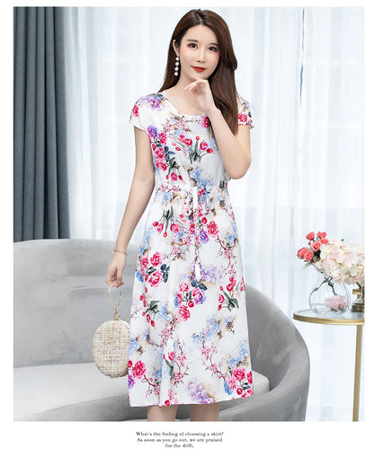Printed O-neck Plus Size Summer Dress