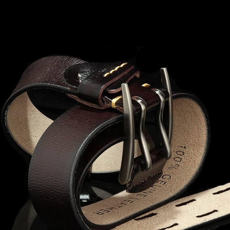 British Style Double Pin Buckle Leather Belt