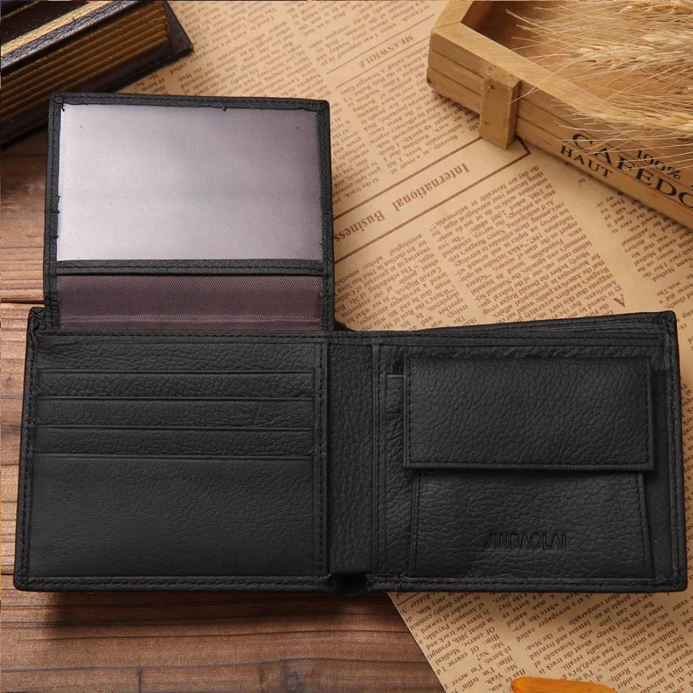 JINBAOLAI Genuine Leather Short Wallet