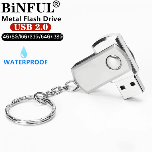 Wasserdichter, drehbarer USB 2.0-Speicherstick aus Metall – 8 GB bis 128 GB