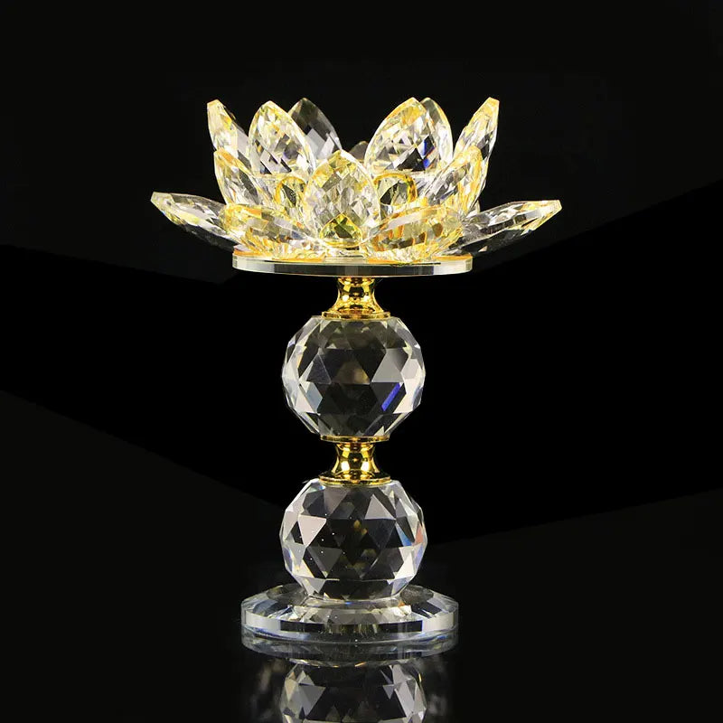 Crystal Glass Lotus Flower Metal Candle Holders Feng Shui Home Decor