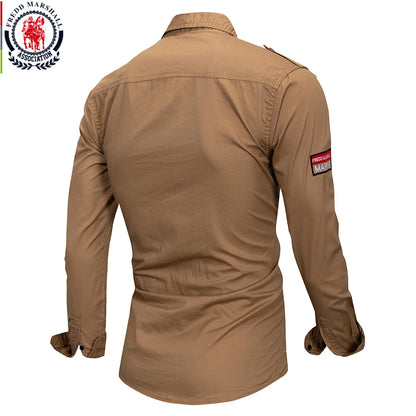 Men's Long Sleeve Casual Military Style Cotton Shirt