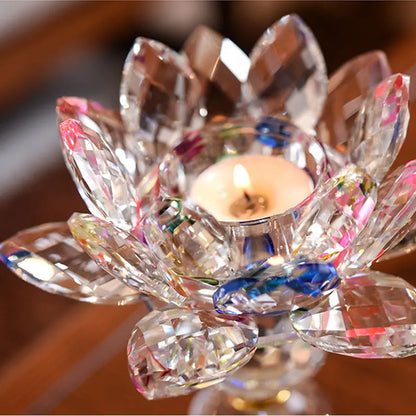 Crystal Glass Lotus Flower Metal Candle Holders Feng Shui Home Decor