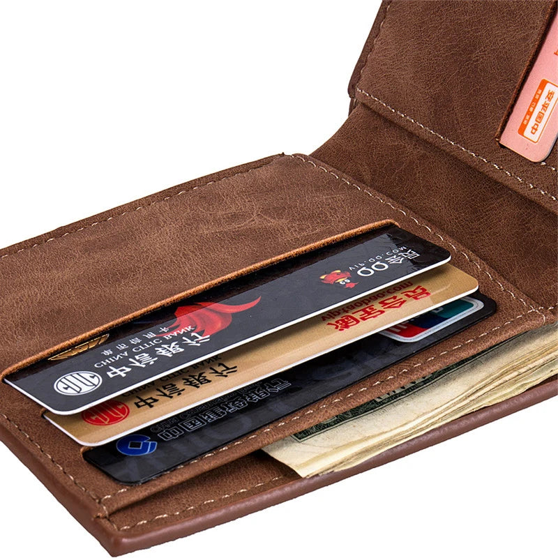 PU Leather Men's Wallet with Coin Zipper Pouch