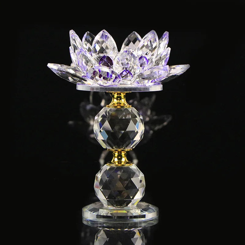 Crystal Glass Lotus Flower Metal Candle Holders Feng Shui Home Decor