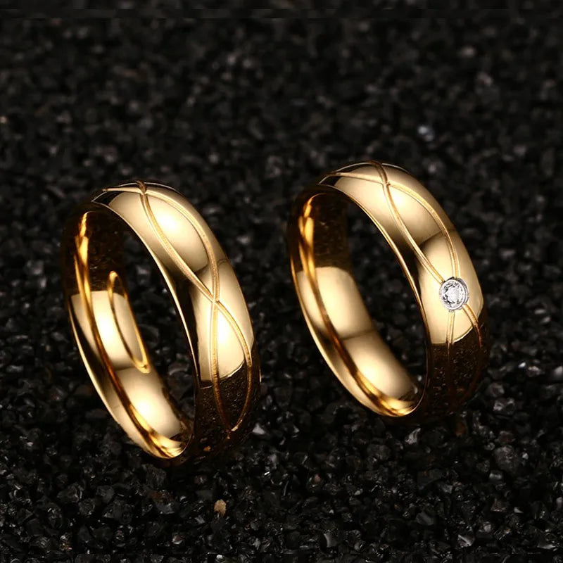 Gold Stainless Steel Wedding Bands for Couple