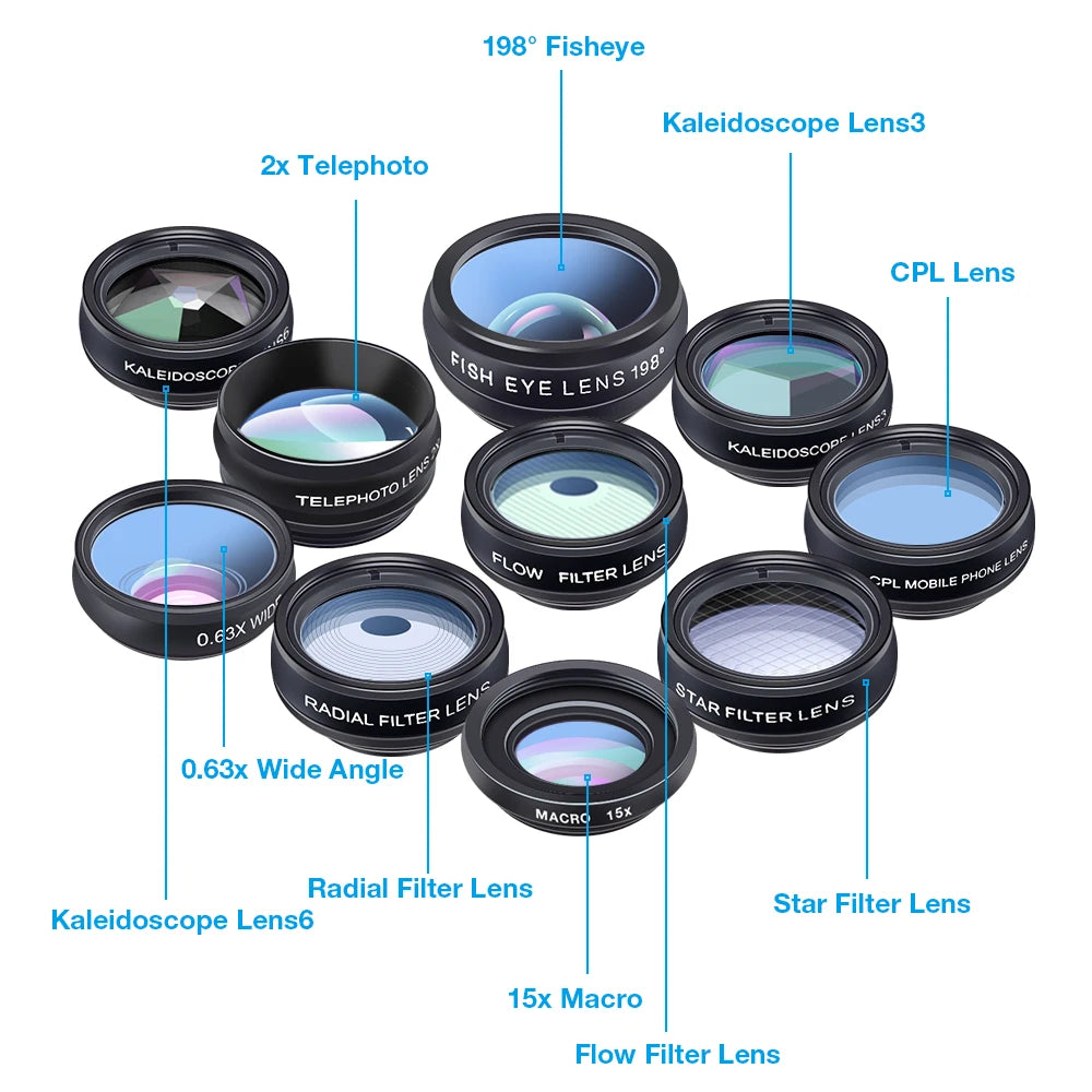 10-in-1-Telefonkameraobjektiv-Set – Flow-Objektiv für Smartphones