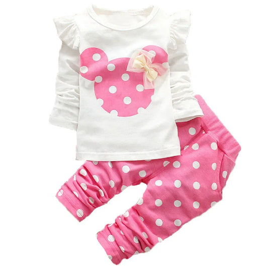 Baby Girls Long Sleeve Bow Dot T shirt+ Pant