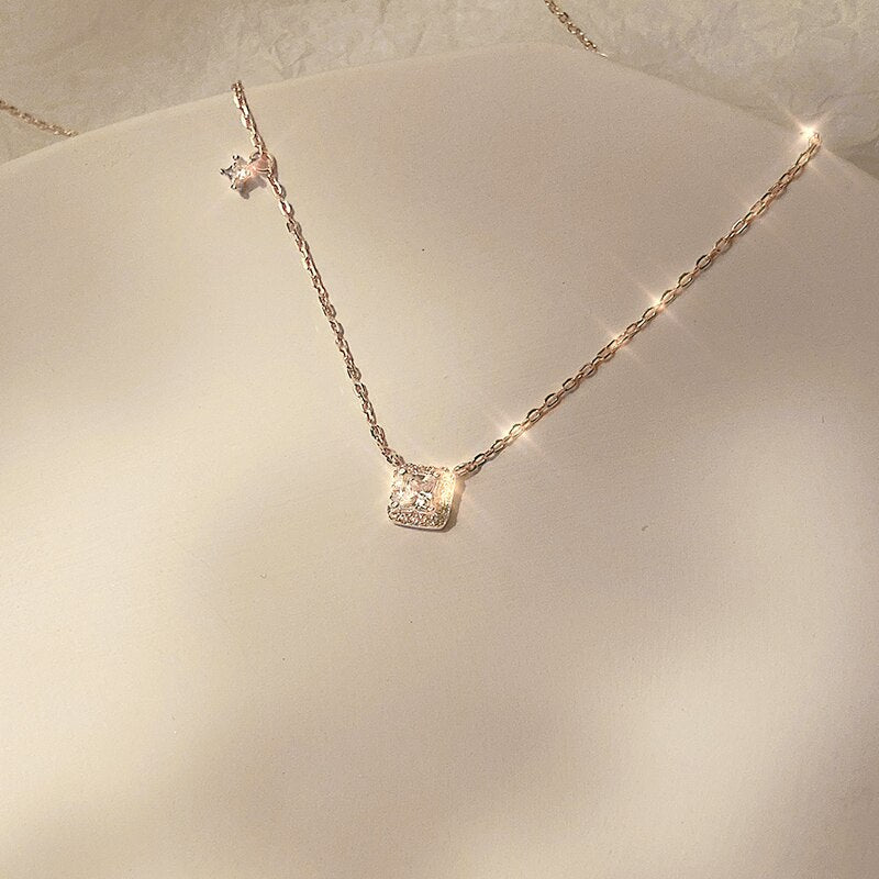 Square Diamond Pendant Necklace