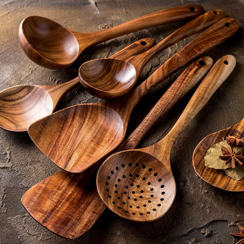 Service de table en bois de teck 7 pièces