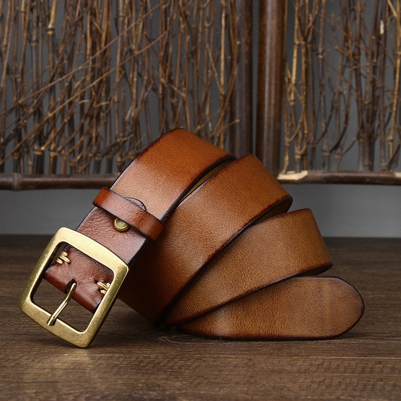 Retro Cowhide Leather Belt - 3.8cm Width