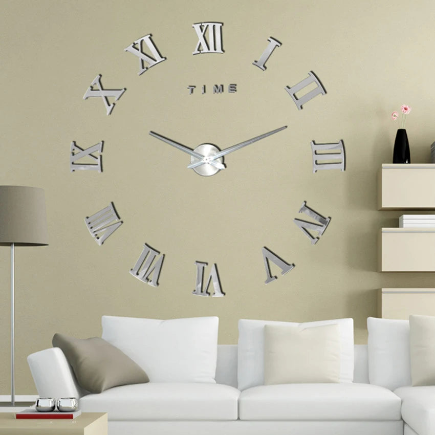 3D Acrylic Mirror Wall Clock DIY Modern Home Decor