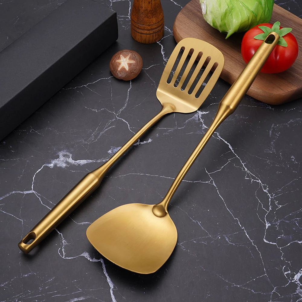 Goldfarbenes Küchen-Kochwerkzeug-Set aus Edelstahl