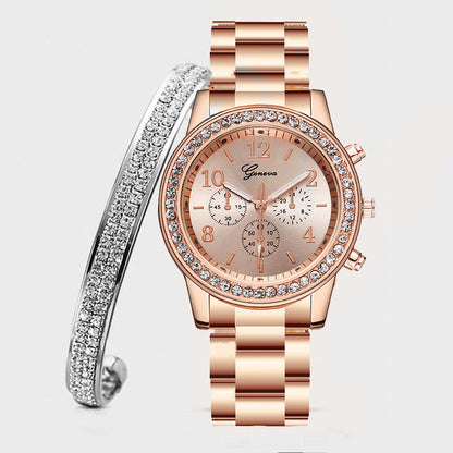 Crystal Gold Watch & Bangle Set