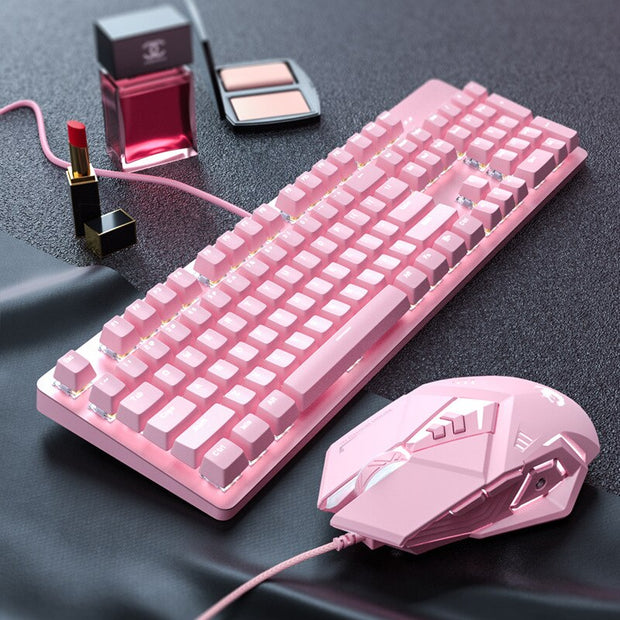Cute Pink Gaming Keyboard & Mouse Set